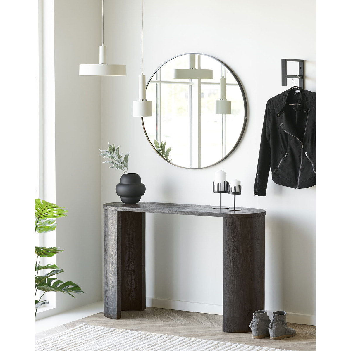 Consolle Bibione in MDF marrone scuro con gambe in legno 114x38x75 cm