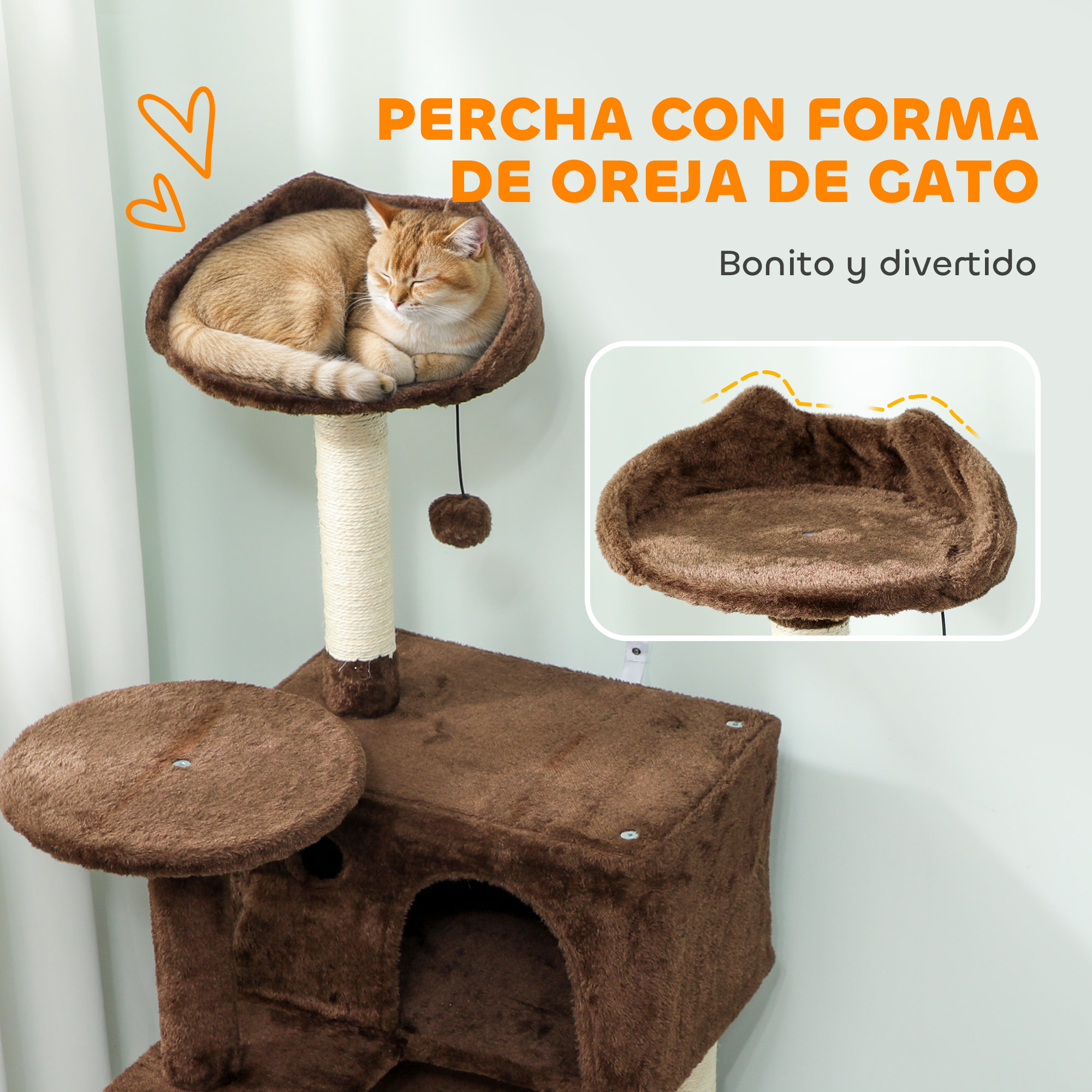 Árbol Rascador para Gatos, Árbol para Gatos 140 cm, Torre Escalador con Múltiples Plataformas, Cama, 2 Cuevas, Hamaca, Escalera, Postes de Sisal, Bolas para Jugar, Marrón
