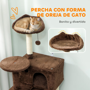 Árbol Rascador para Gatos, Árbol para Gatos 140 cm, Torre Escalador con Múltiples Plataformas, Cama, 2 Cuevas, Hamaca, Escalera, Postes de Sisal, Bolas para Jugar, Marrón