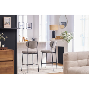 Tabourets de bar fixes en tissu effet velours texturé vert céladon H65 cm (lot de 2) BREKA