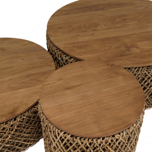 SIXTINE - Set de 3 tables basses rondes en tissage de fibre de cocotier