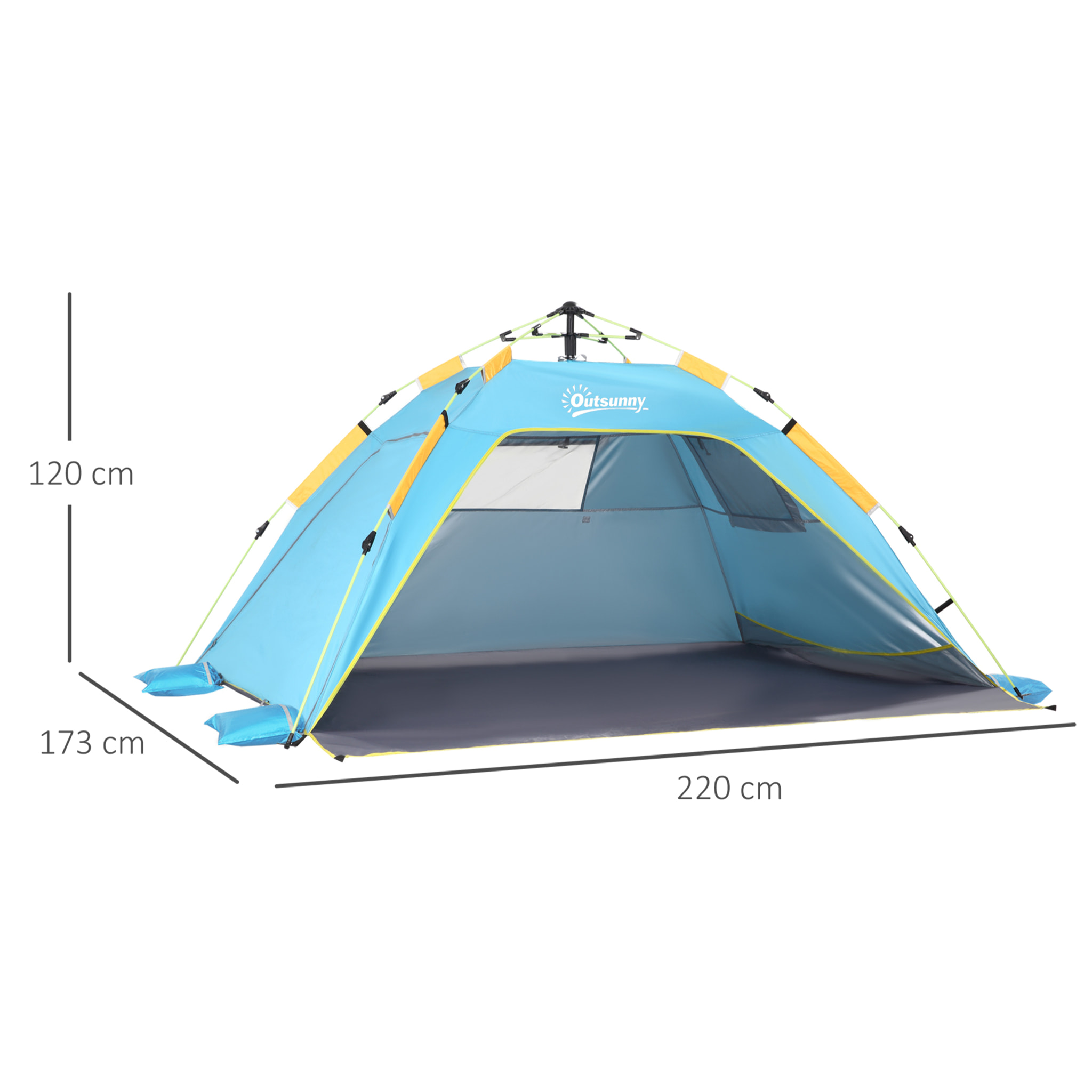 Tienda de Playa Plegable, Carpa de Playa Pop-up para 1-2 Personas con Protección UV, Impermeable, Bolsa de Transporte, para Parque, Camping, 220x173x120 cm, Azul Claro