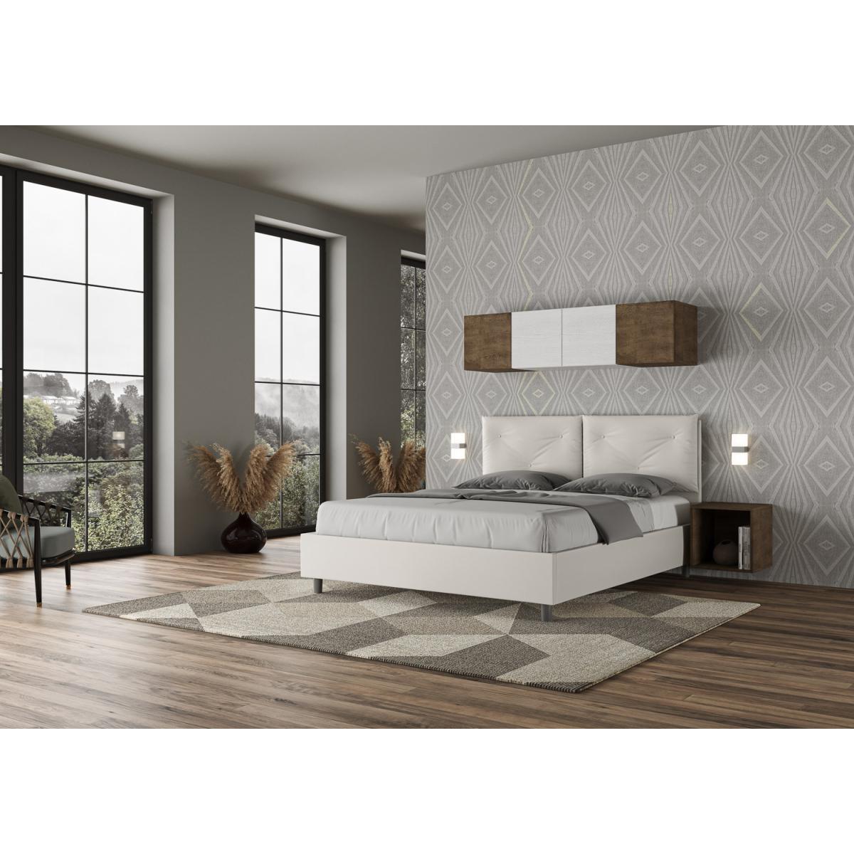 Cama sin somier acolchada 160x210 cuero sintético blanco Appia