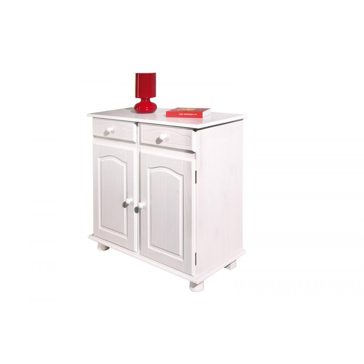 Buffet 2 ante 2 cassetti in pino massello verniciato ad acqua bianco, 88x43x87h cm colore Bianco