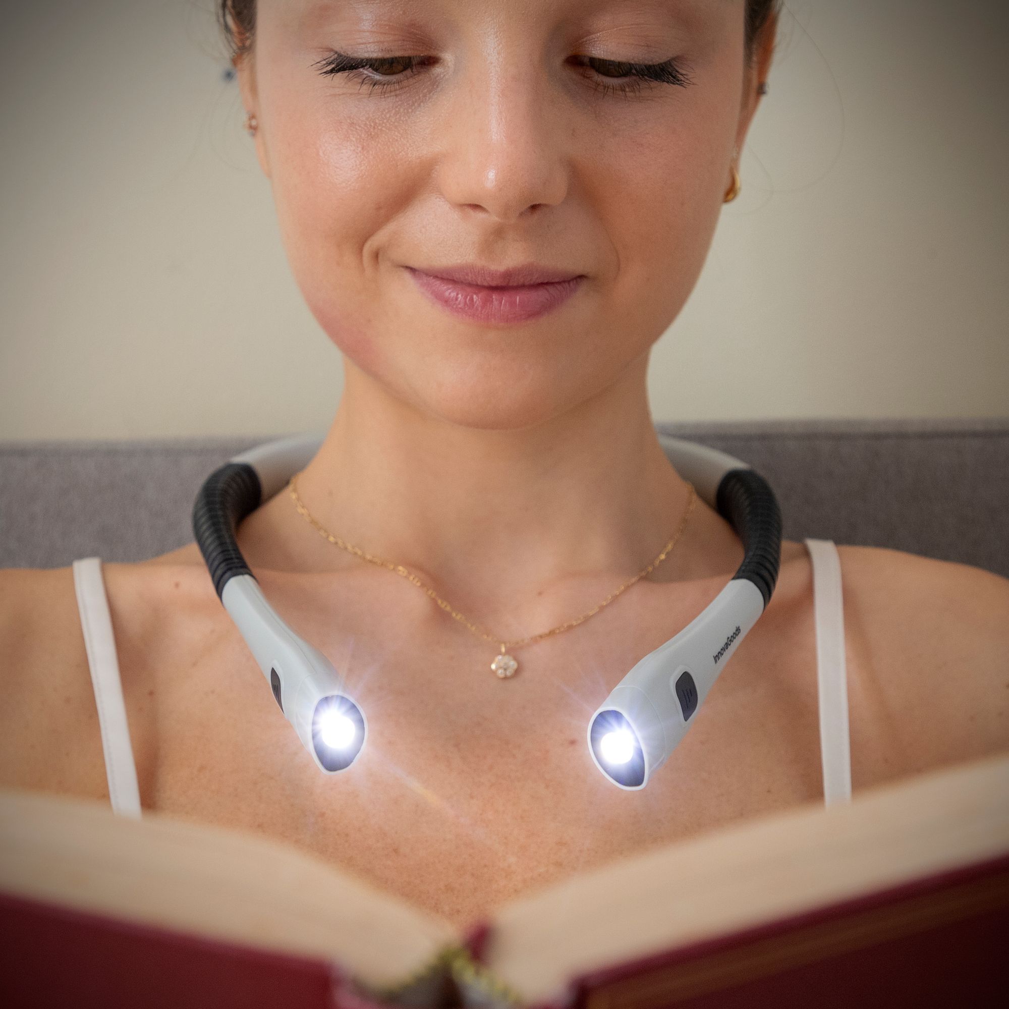 Led di lettura da collo ricaricabile - grigio e nero - 20x24x3 cm