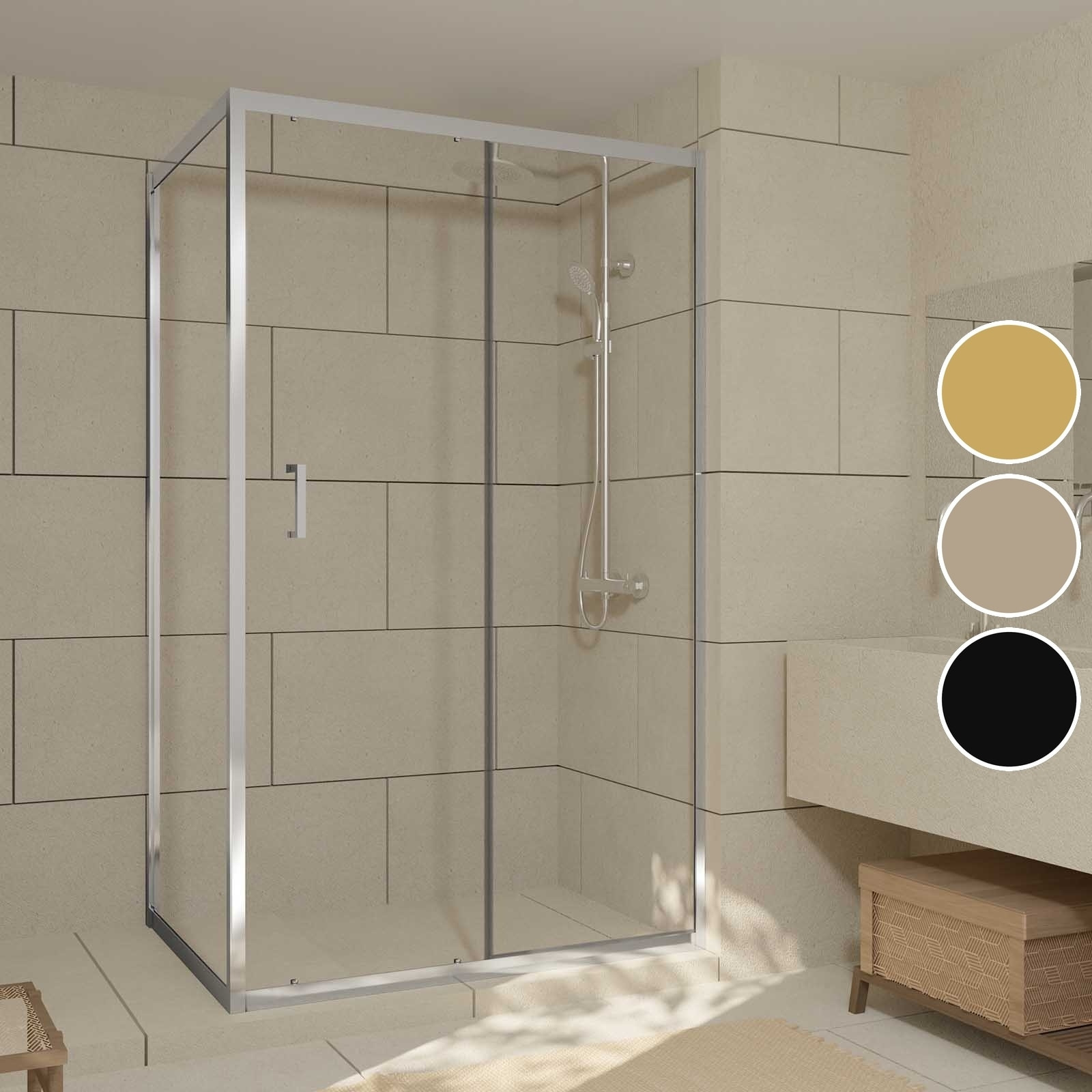 Porte de Douche Coulissante et Retour 120x80x200cm - Profilés Chrome - Verre trempé 6mm