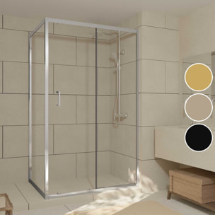 Porte de Douche Coulissante et Retour 120x80x200cm - Profilés Chrome - Verre trempé 6mm