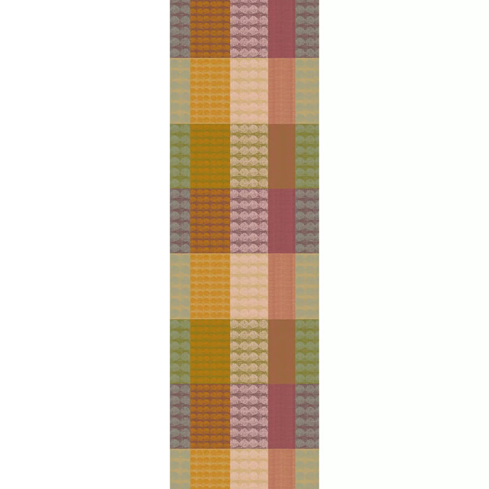 Chemin de table pur coton motif jacquard vert orange Mille halos prunus
