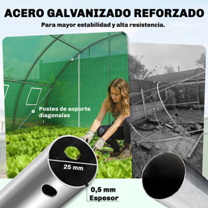 Invernadero de Exterior 6x4x2 m, Invernadero de Túnel con 2 Varillas de Soporte, Puertas Enrollables, Ventanas de Malla, Cubierta PE y Marco de Acero Galvanizado, Anti-UV, Impermeable, Verde