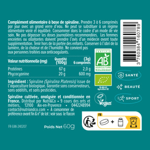 Nutri&Co Spiruline BIO 100% Française Cultivée en Provence - 120 comprimés Vegan