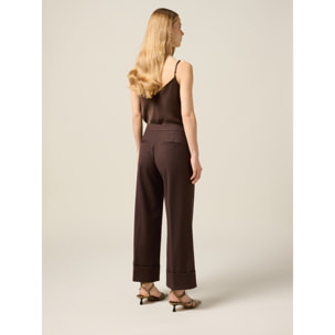 Oltre - Pantaloni cropped palazzo in flanella - Light Tan