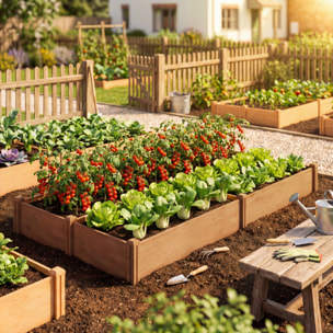 Carré potager bois 4 compartiments - 234x109x25cm - pré-huilé