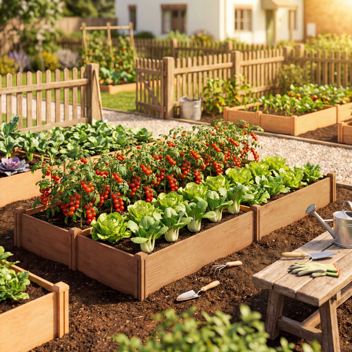 Carré potager bois 4 compartiments - 234x109x25cm - pré-huilé