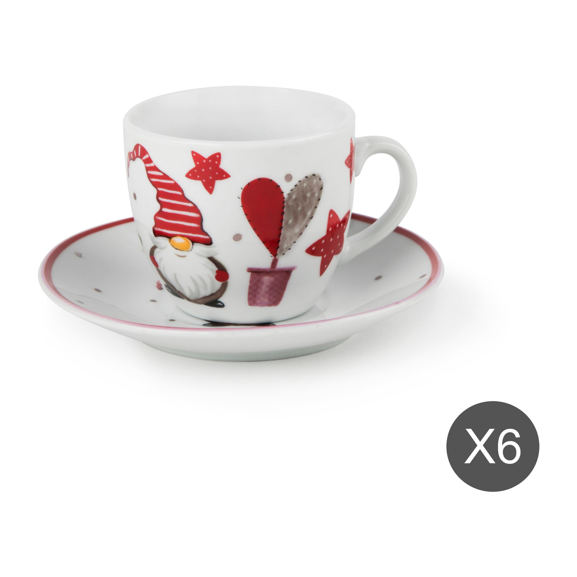 Confezione 6 tazze da caffè con piattini Excelsa – Gnomo, Porcellana Bianco