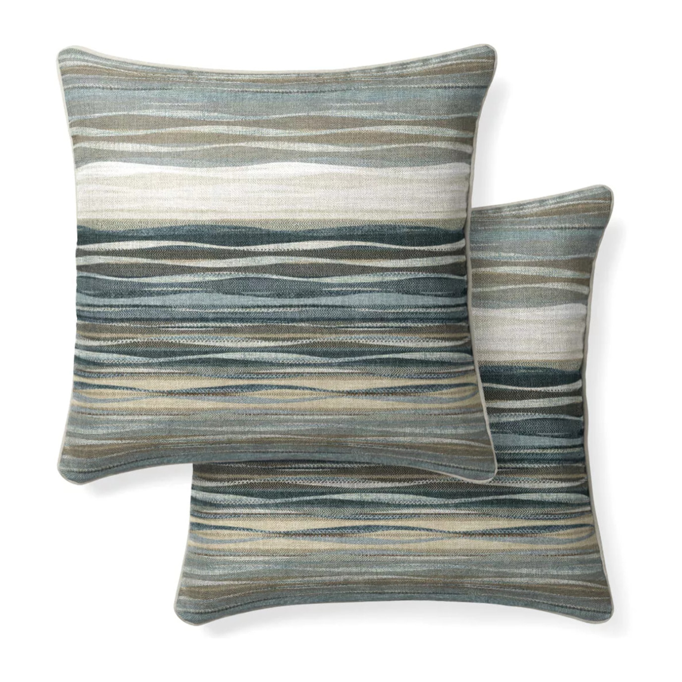 Lot de 2 taies satin de coton imprimé bleu vert Strates ecume