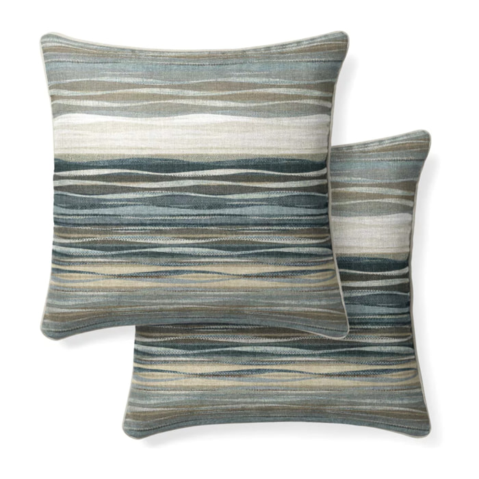 Lot de 2 taies satin de coton imprimé bleu vert Strates ecume