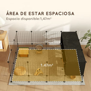 Valla para Mascotas de Bricolaje Parque para Conejos Recinto para Conejos de 39 Paneles con 3 Nidos para Cobayas Conejos y Erizos Negro