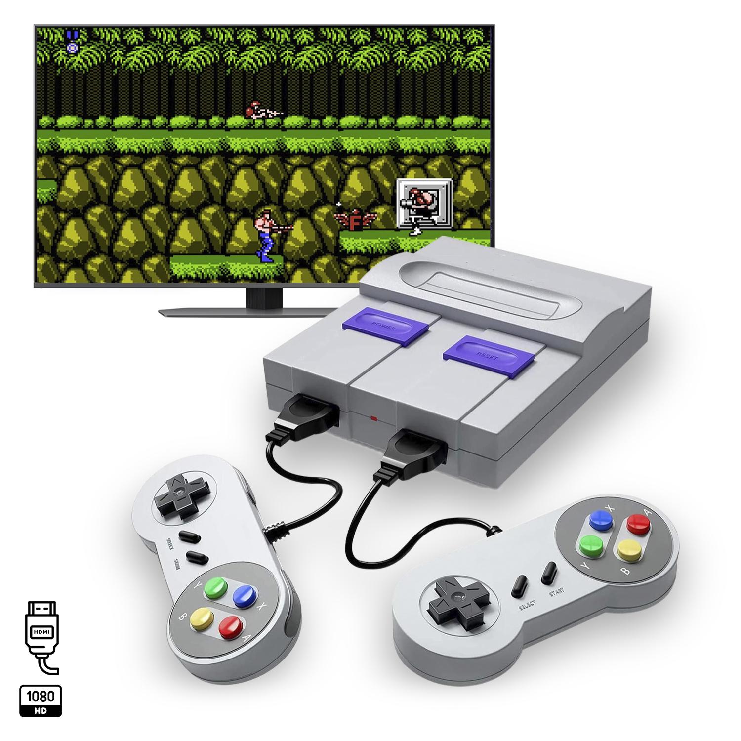 DAM Consola retro Super Mini SN-02 con 821 juegos clásicos de 8 bits. 2 mandos, HD1080P. 14x5x10,5 Cm. Color: Gris