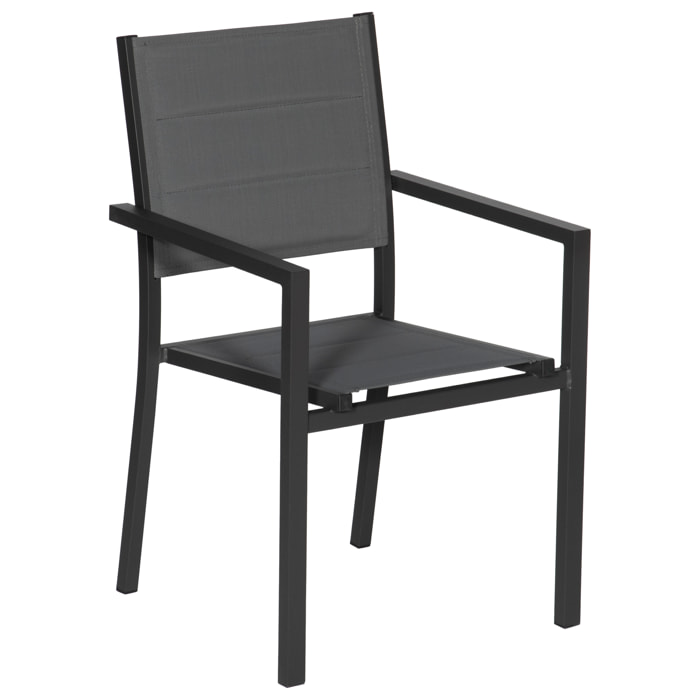 Lot de 10 chaises rembourrées en aluminium anthracite - textilène gris
