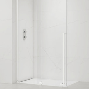 X-MOTION 110x200cm Paroi en verre coulissante Crystal Glass® 8 mm anticalcaire, avec bras et profilés Blanc (SATBWIXM110B)