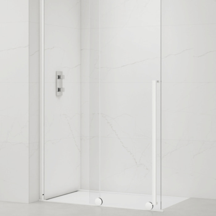 X-MOTION 110x200cm Paroi en verre coulissante Crystal Glass® 8 mm anticalcaire, avec bras et profilés Blanc (SATBWIXM110B)