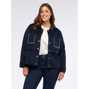 Fiorella Rubino - Giacca corta in misto lana con borchiette - Blu