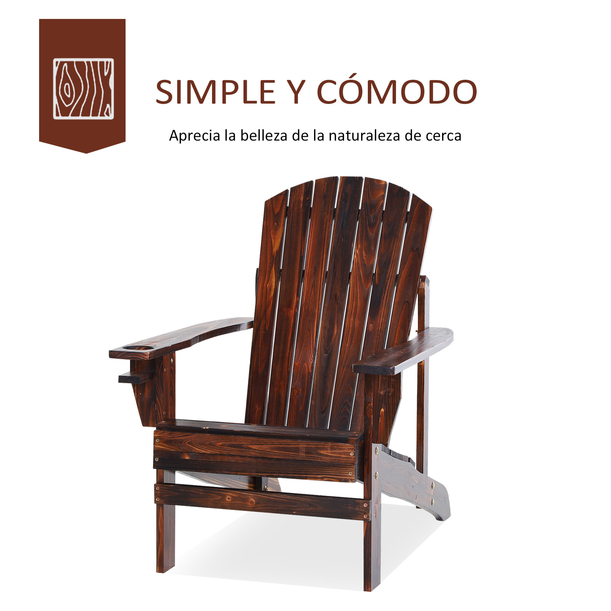 Silla Adirondack de Madera Silla de Jardín con Reposabrazos y Respaldo Alto para Terraza Balcón Exterior 72,5x97x93 cm Marrón