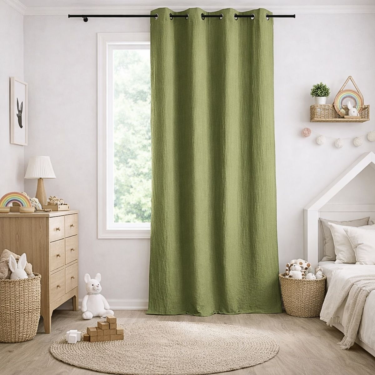 Rideau en gaze de coton tamisant à oeillets - Vert tilleul