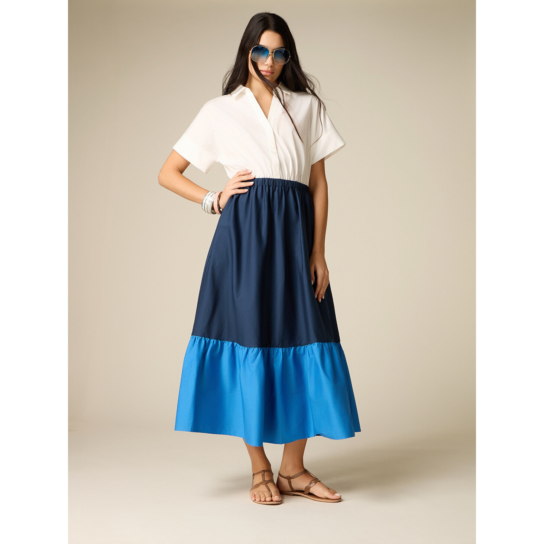 Oltre - Vestito lungo colour block - Blu