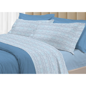 Completo Lenzuola Linea 3027 In Percalle Fantasia Geometrico Disegno Henry Azzurro