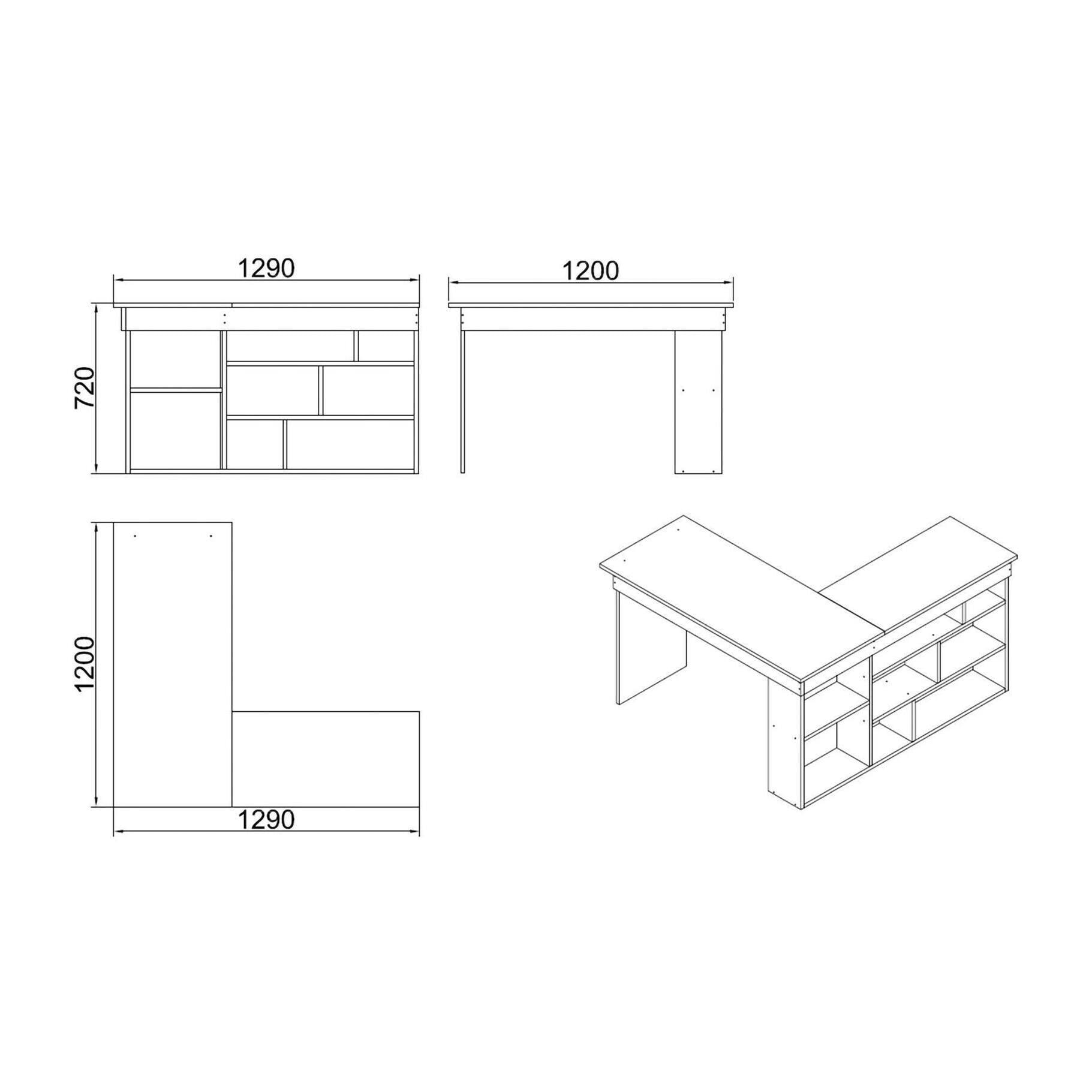 Scrivania Dfavasul, Scrittoio multiuso, Tavolo per ufficio porta PC, Piano di lavoro, 129x120h72 cm, Bianco