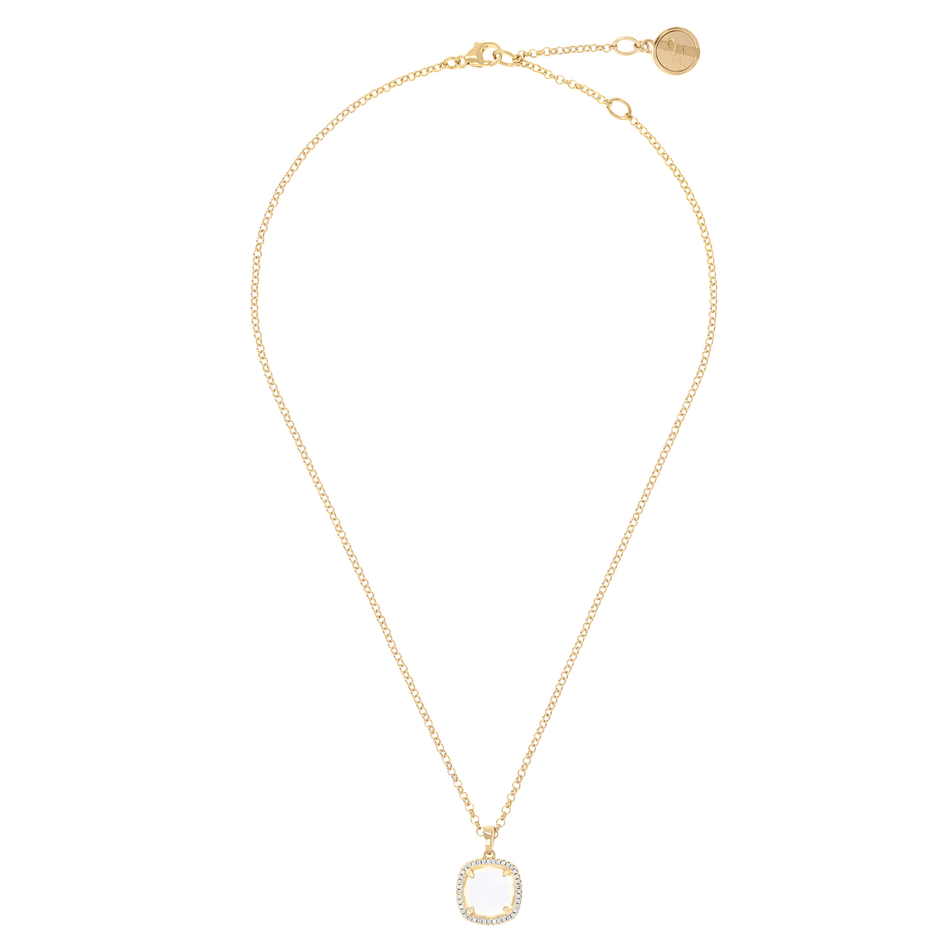 Collana Golden con Pendente Quadrato in Quarzo Cristallo e Cubic Zirconia