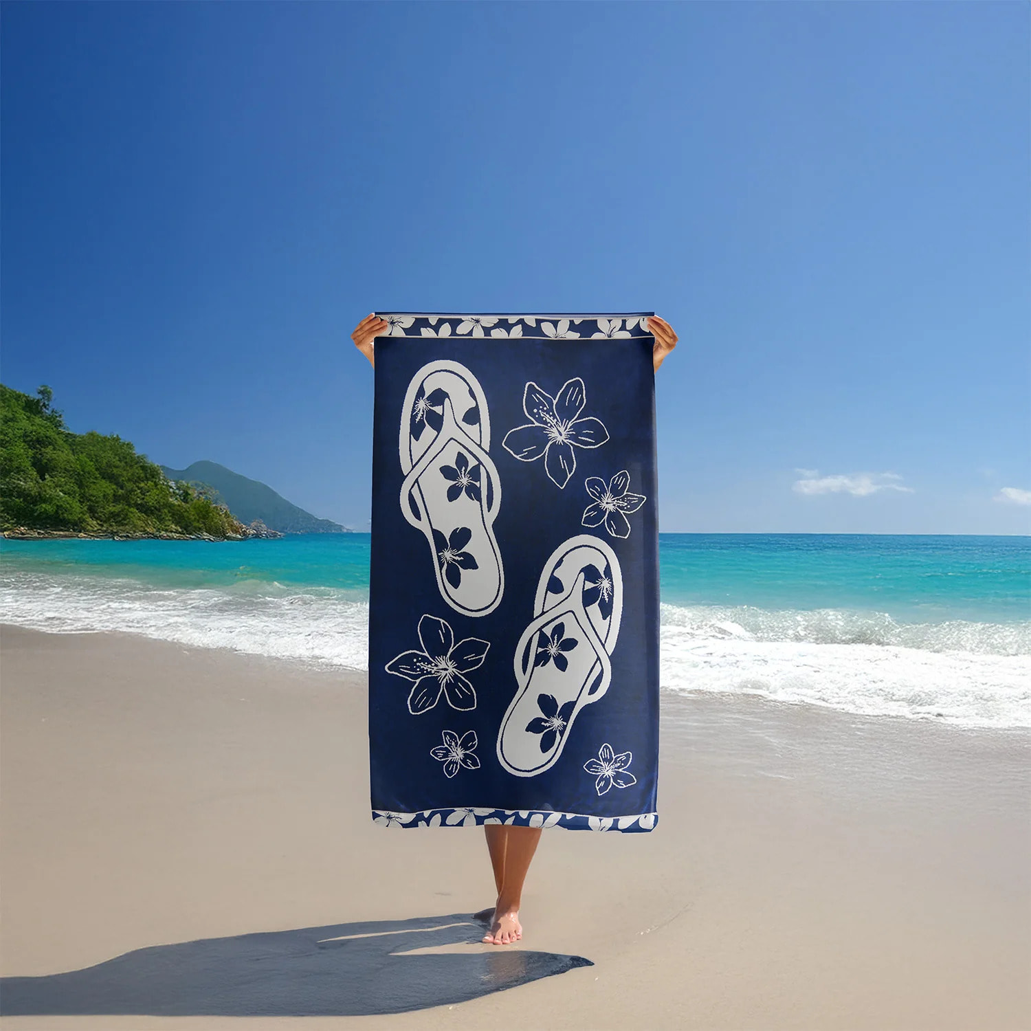 Serviette de plage éponge velours Jacquard - Patong - 100x175cm - 470g/m²