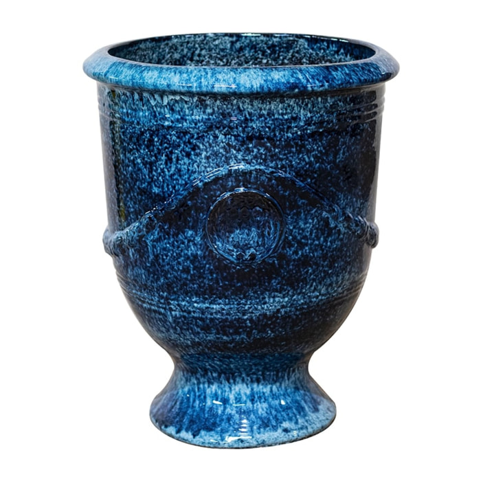 Colbert 55x69cm, pot grande taille d'extérieur fait main en terre cuite émaillée, résistant au gel, bleu abysse