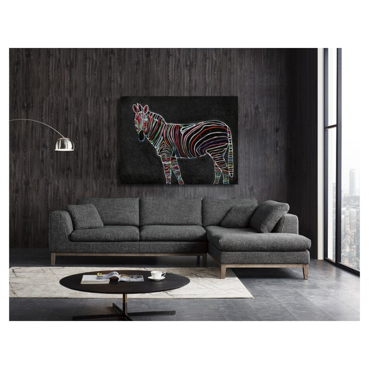 Peinture sur toile 120 cm cadre décoratif mural noir zèbre multicolore - ZEBRA