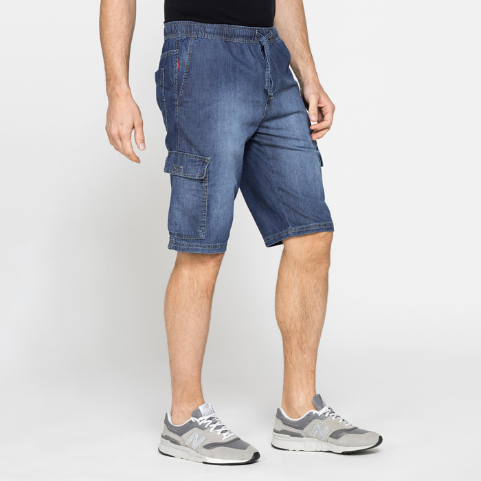 BERMUDA DI JEANS CON TASCONI LATERALI ED ELASTICO IN VITA
