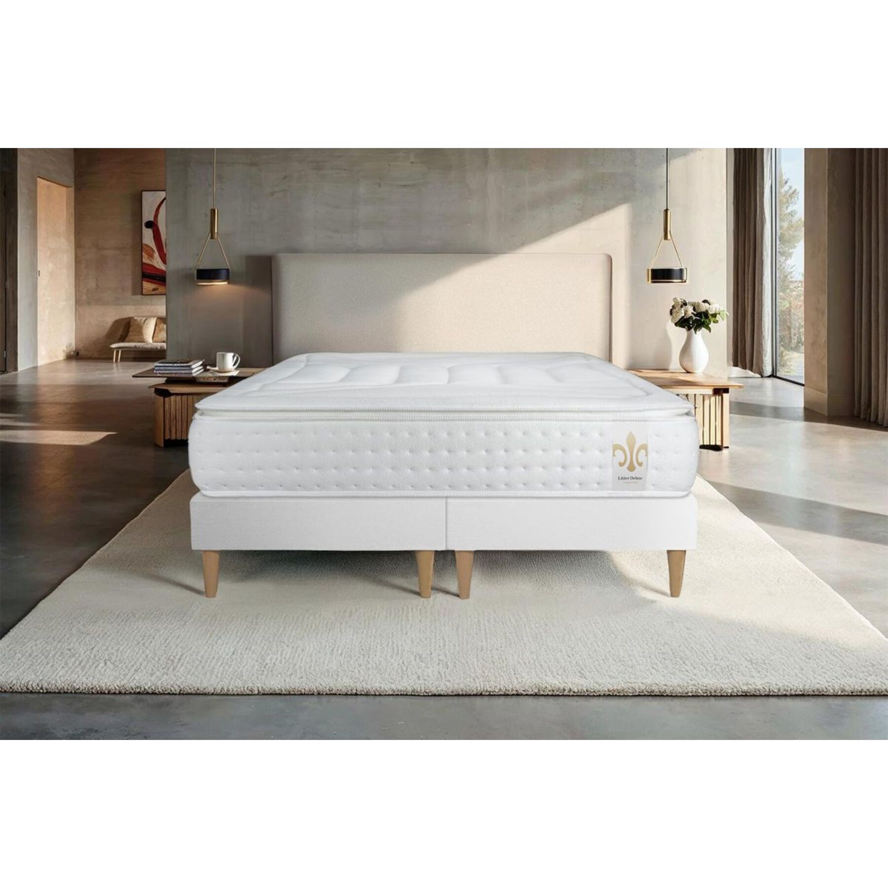 Ensemble Matelas Vingt-Quatre PLUS - 24cm - Ressorts ensachés et mémoire de forme - Confort hôtelier - Sommier Tapissier Blanc
