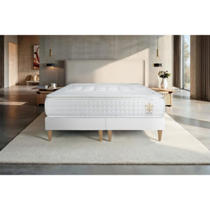 Ensemble Matelas Vingt-Quatre PLUS - 24cm - Ressorts ensachés et mémoire de forme - Confort hôtelier - Sommier Tapissier Blanc