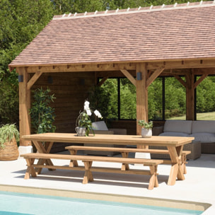 KALLY - Ensemble de jardin 1 table / 2 bancs bois teck recyclé