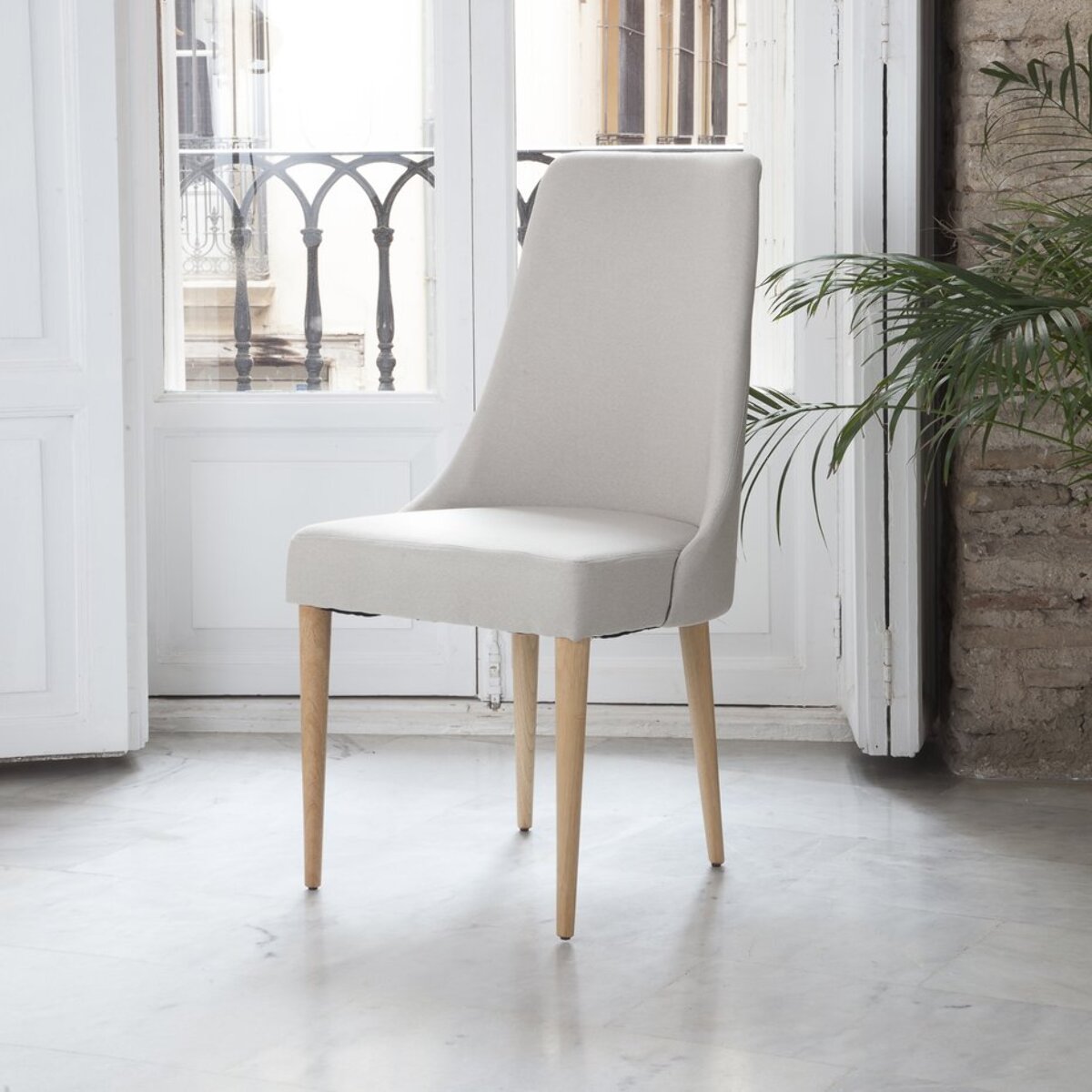 Pack de 6 chaises -bois massif d'hévéa, mousse pu et textile-couleur beige 52 x 96 x 59 cm