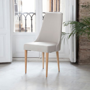 Pack de 6 chaises -bois massif d'hévéa, mousse pu et textile-couleur beige 52 x 96 x 59 cm