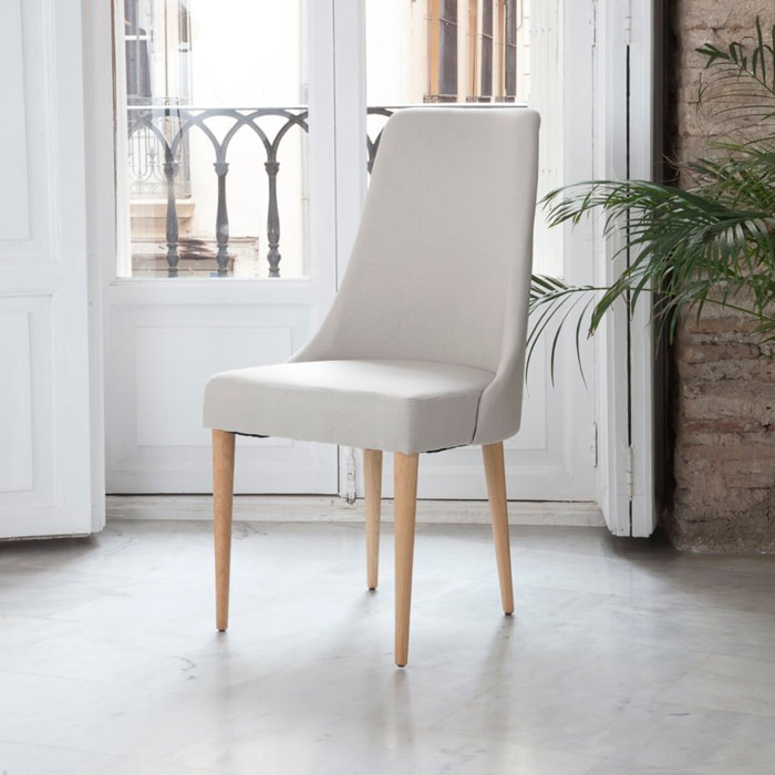Pack de 6 chaises -bois massif d'hévéa, mousse pu et textile-couleur beige 52 x 96 x 59 cm