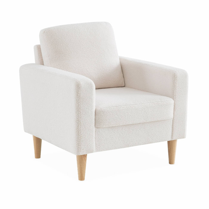 Fauteuil à bouclettes blanc cassé. scandinave  - Bjorn - Canapé 1 place fixe droit pieds bois