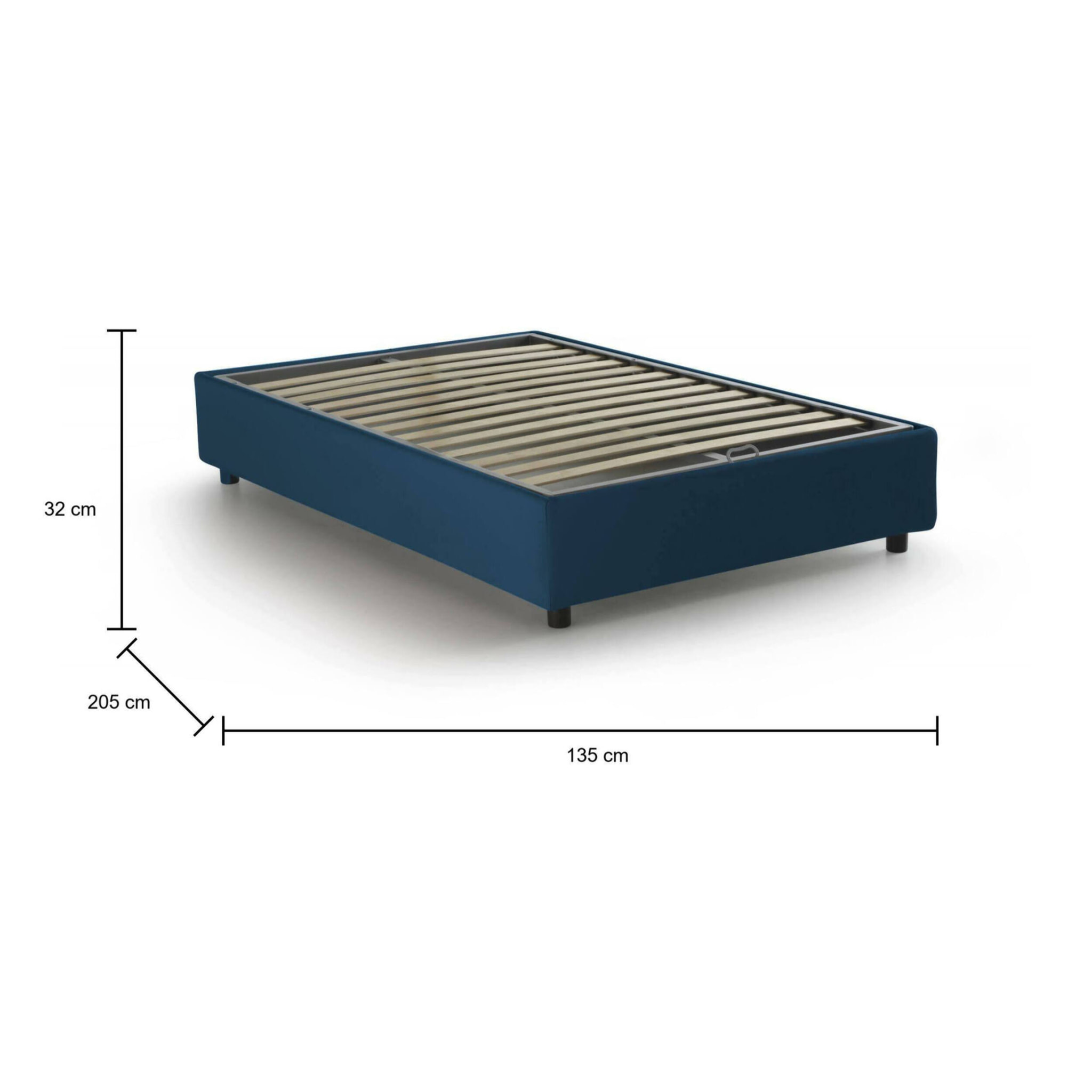 Letto piazza e mezza Camilla, Letto contenitore con rivestimento in tessuto, 100% Made in Italy, Apertura laterale, adatto per materasso Cm 120x190, Blu