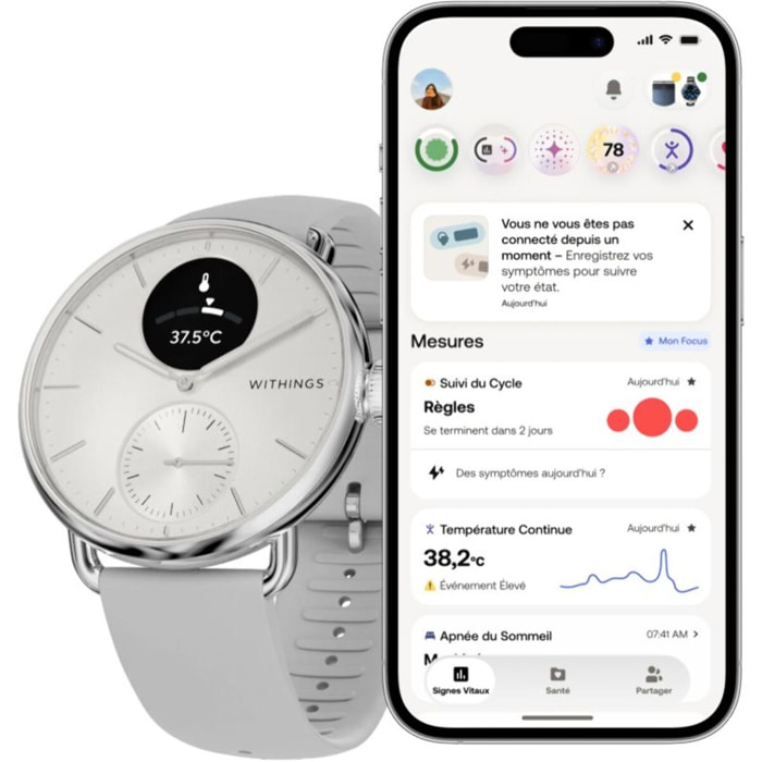 Montre santé WITHINGS Scanwatch 2 - 38mm Blanche