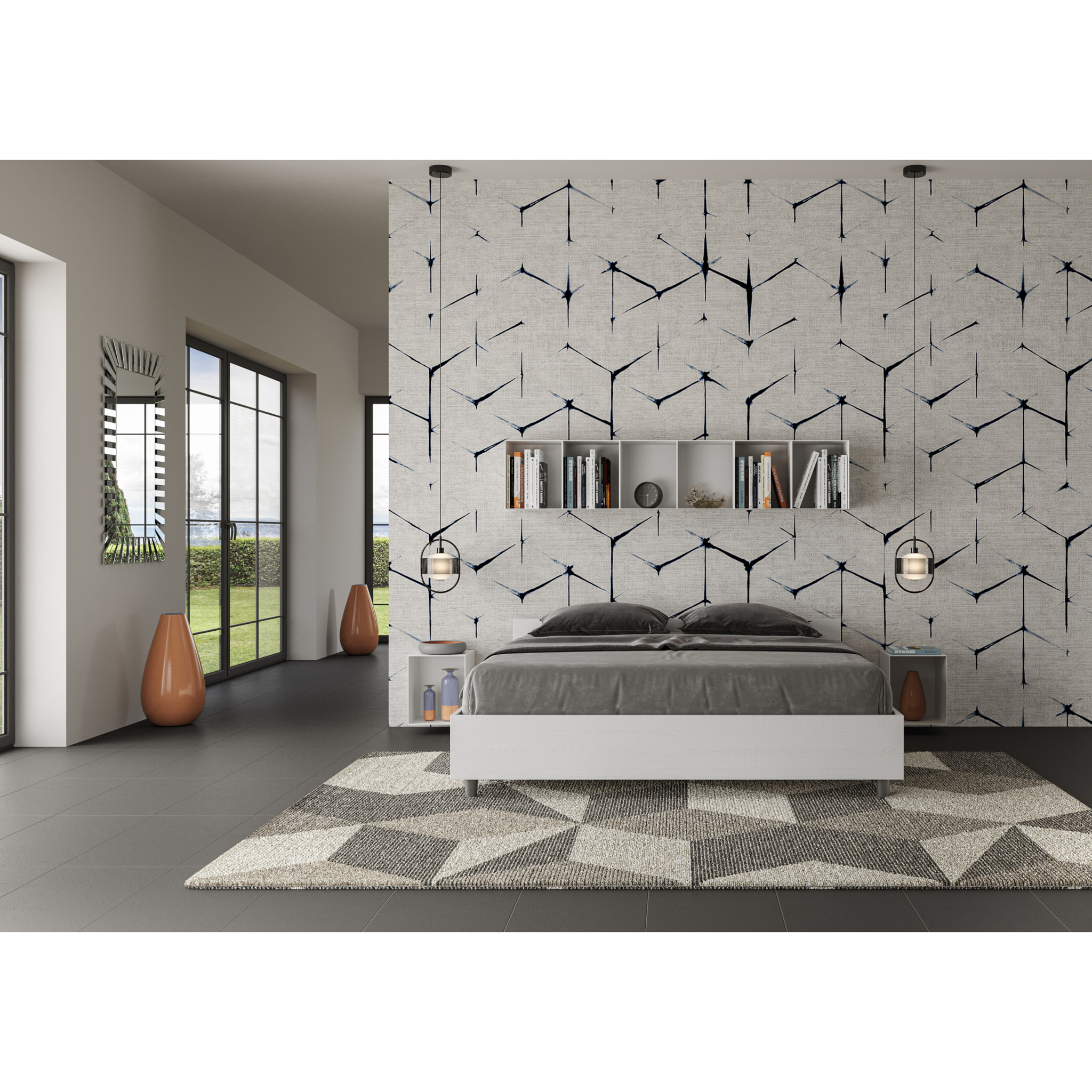 Letto con rete 160x200 bianco frassino Nuamo