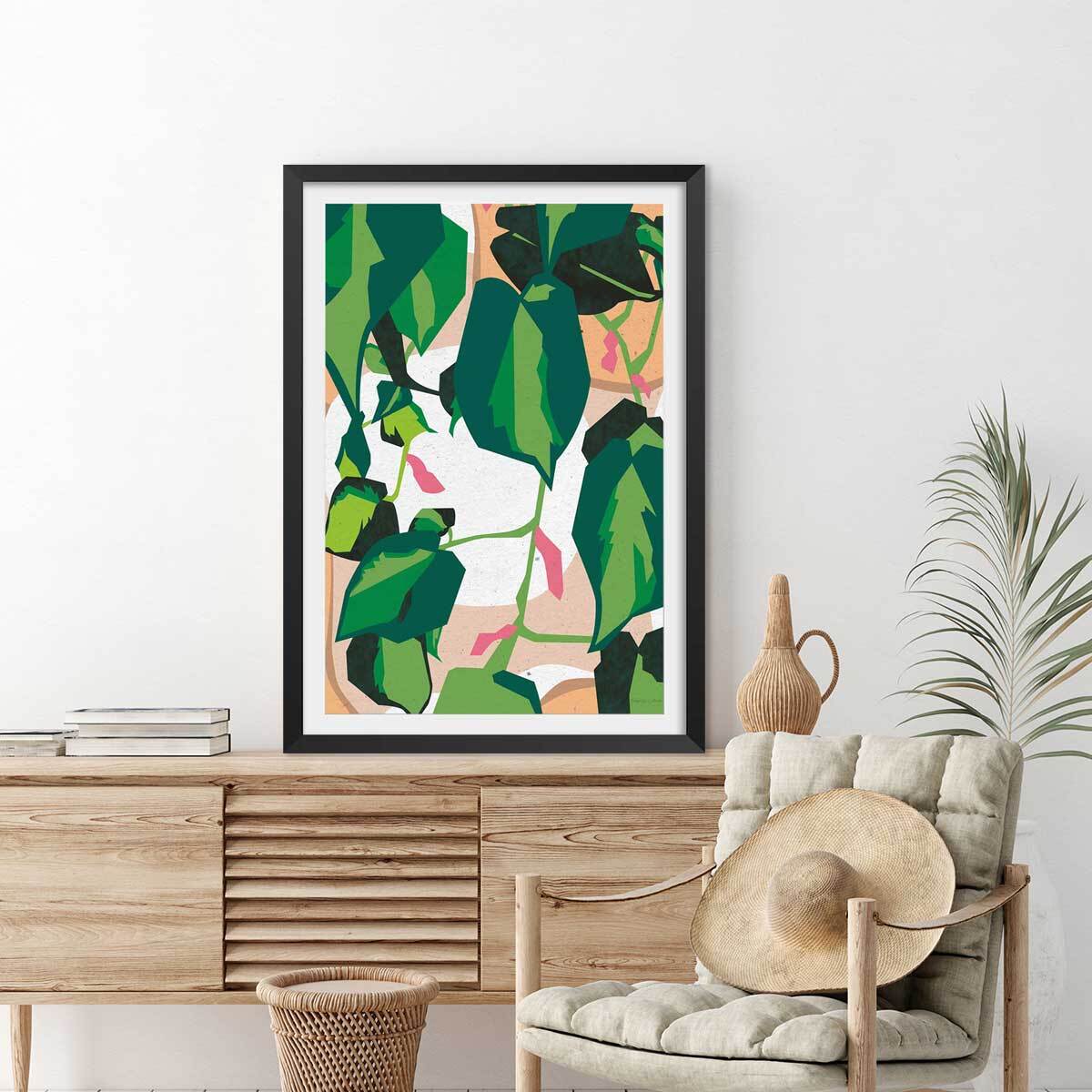 Poster green touch Affiche + cadre en bois - Noir