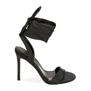 Sandalias negras de raso con cordones, tacón de 10,5 cm
