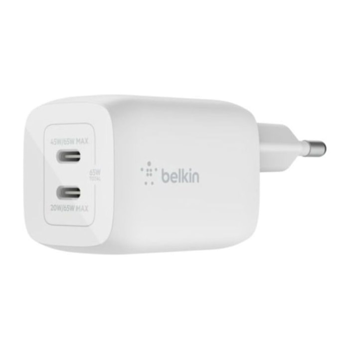 Chargeur secteur BELKIN USB C x2 65W GaN PPS Blanc