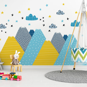 Stickers muraux enfants - Décoration chambre bébé - Autocollant Sticker mural géant enfant montagnes scandinaves KRISKA